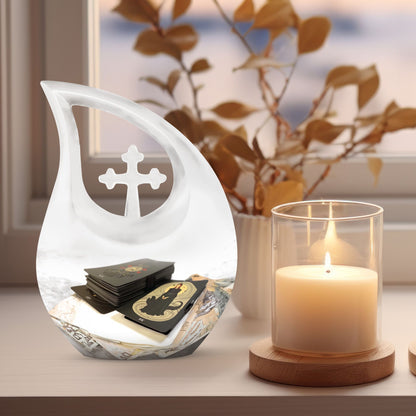 10-inch Tarot Urn, Cross Drop design, Full size burial urn 