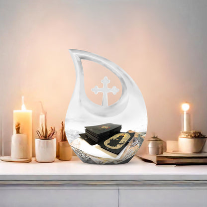 10-inch Tarot Urn, Cross Drop design, Full size burial urn 
