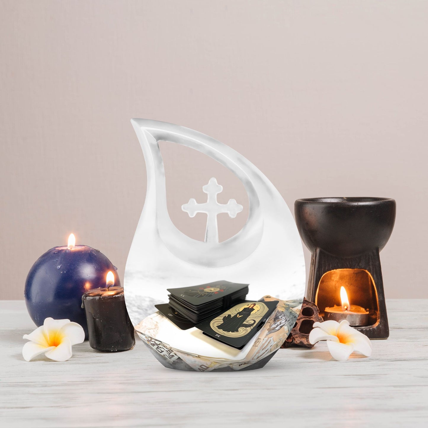 10-inch Tarot Urn, Cross Drop design, Full size burial urn 
