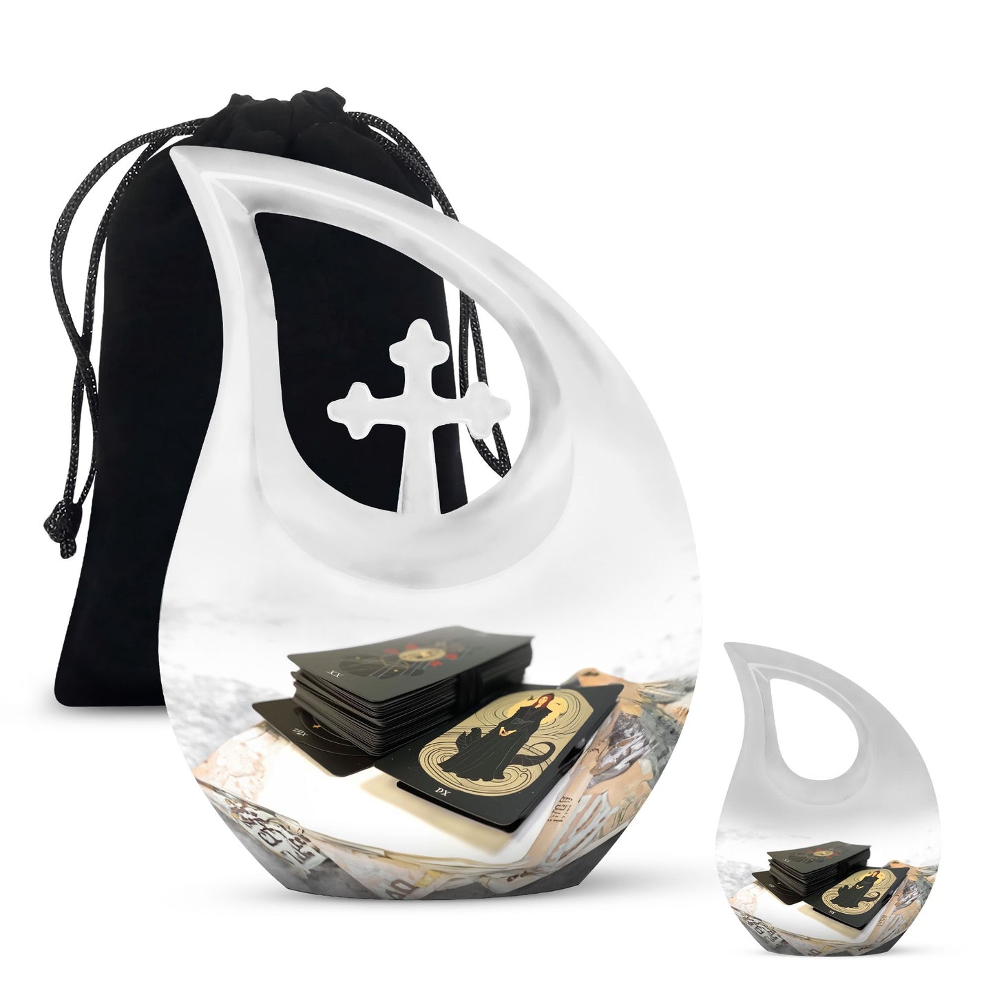 10-inch Tarot Urn, Cross Drop design, Full size burial urn 