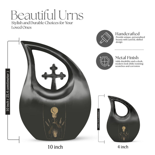 10 inch Tarot Urn with Cross Drop Design, Comes 