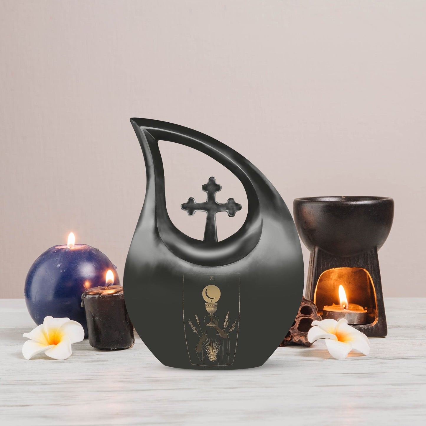 10 inch Tarot Urn with Cross Drop Design, Comes 