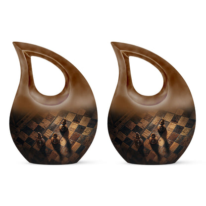 Chess-themed 10 inch Cross Drop Funeral Urn,
