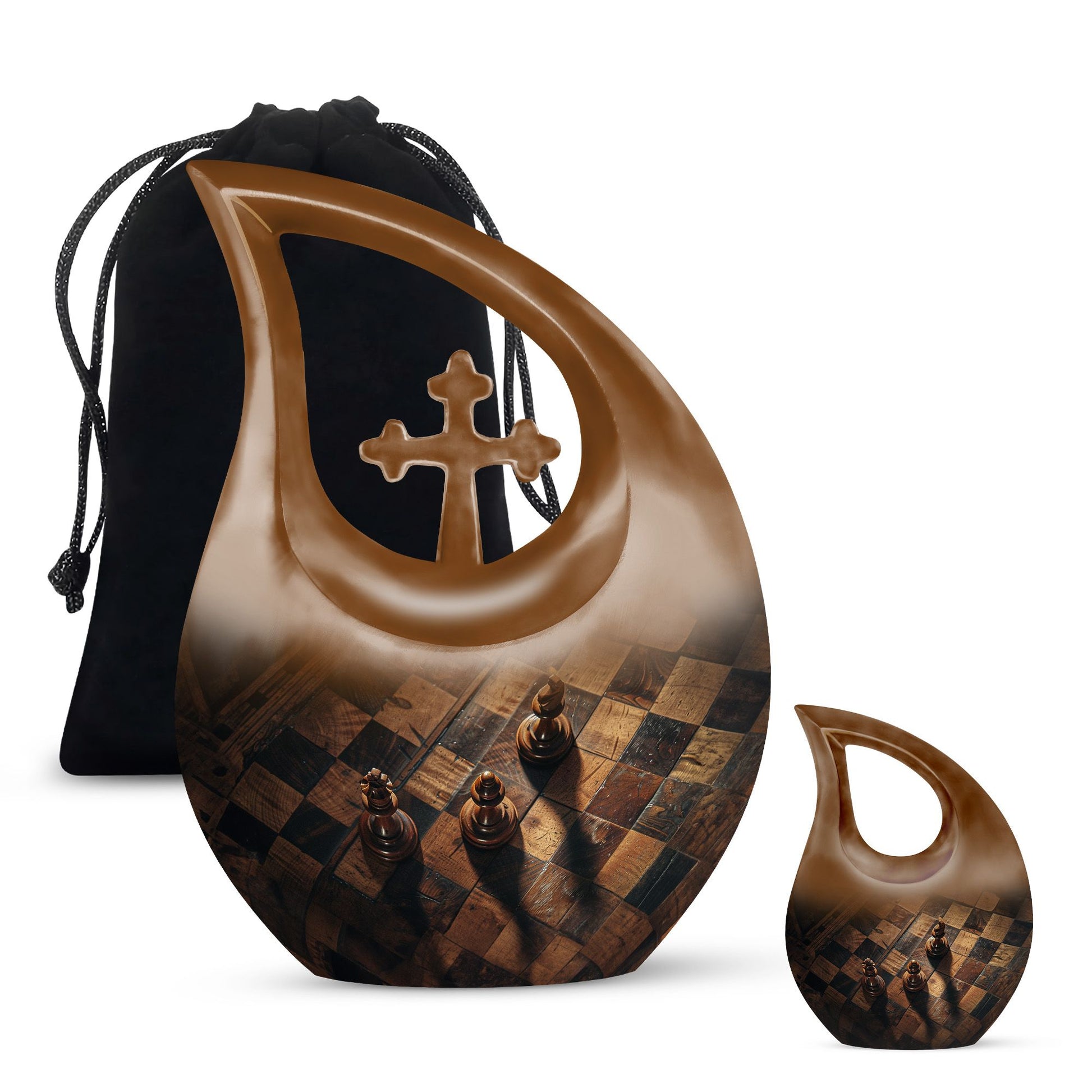 Chess-themed 10 inch Cross Drop Funeral Urn,