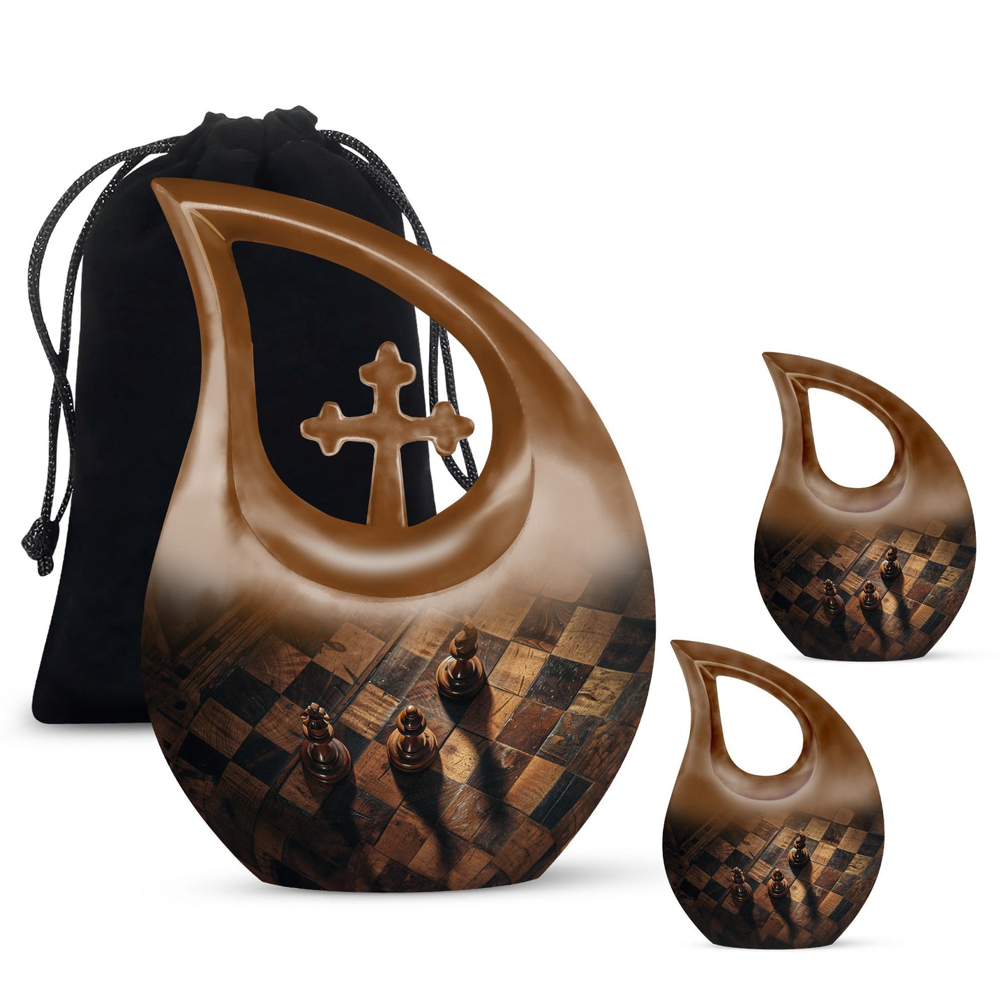 Chess-themed 10 inch Cross Drop Funeral Urn,