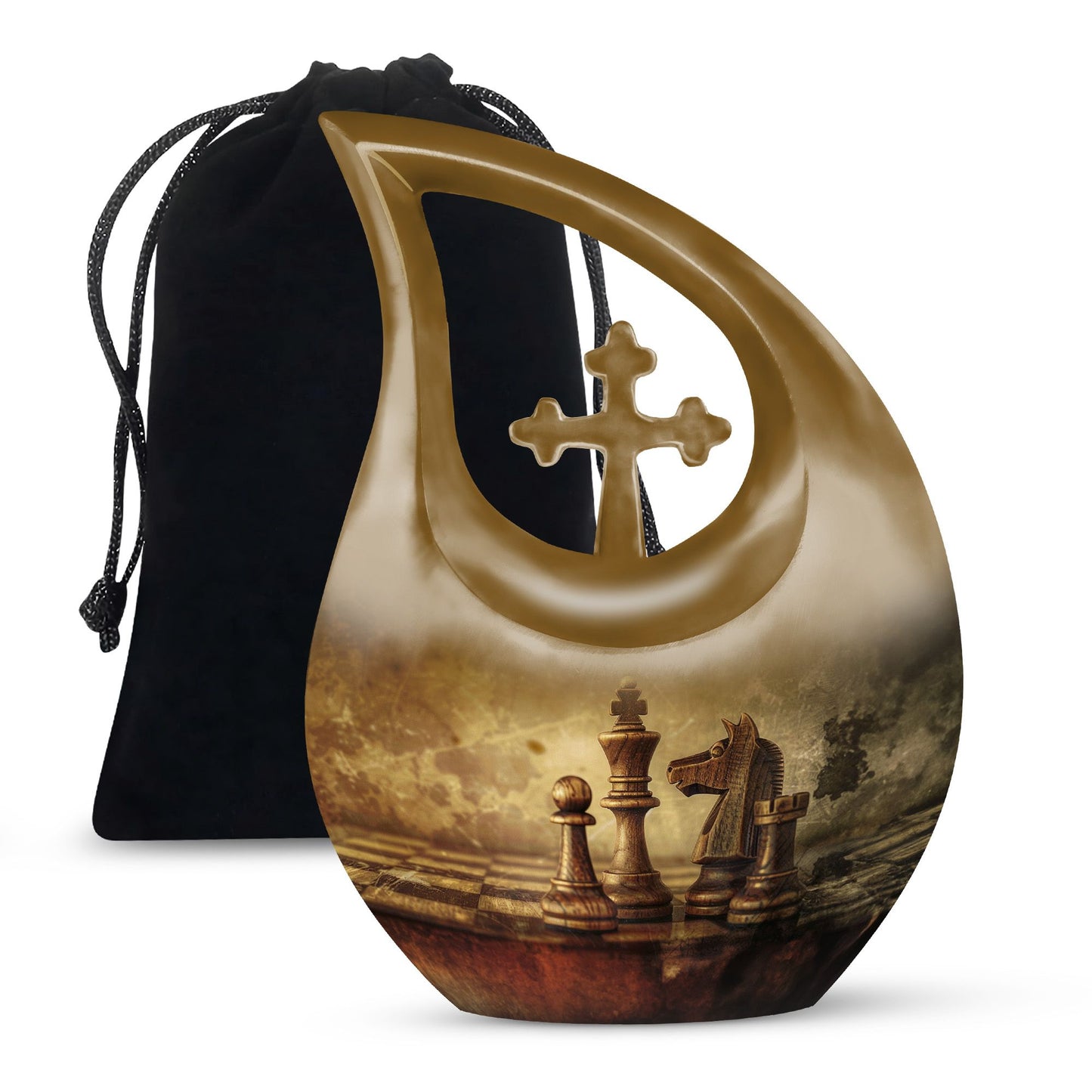 10-inch Chess themed Cross Drop cremation urn