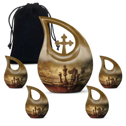 10-inch Chess themed Cross Drop cremation urn