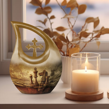 10-inch Chess themed Cross Drop cremation urn