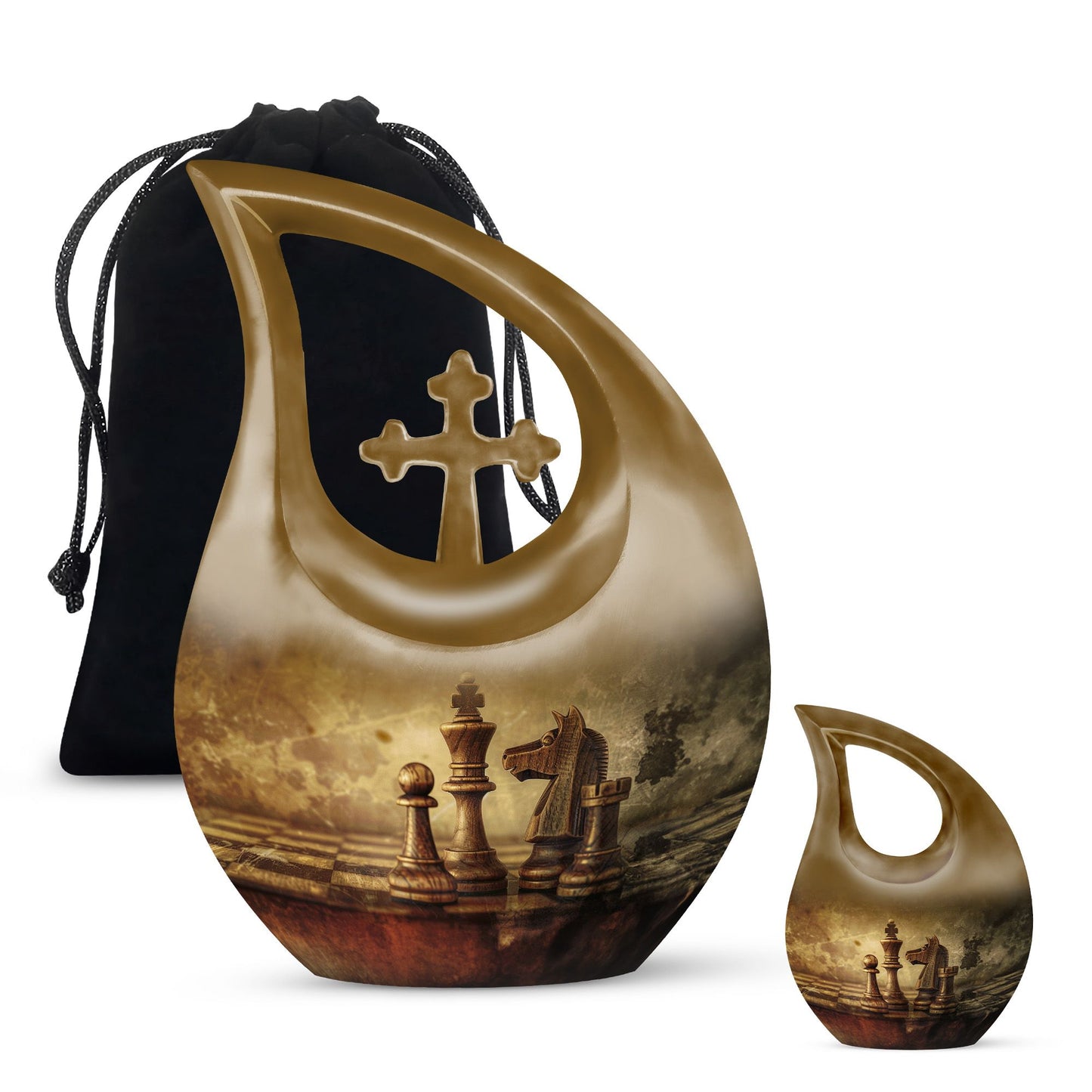 10-inch Chess themed Cross Drop cremation urn