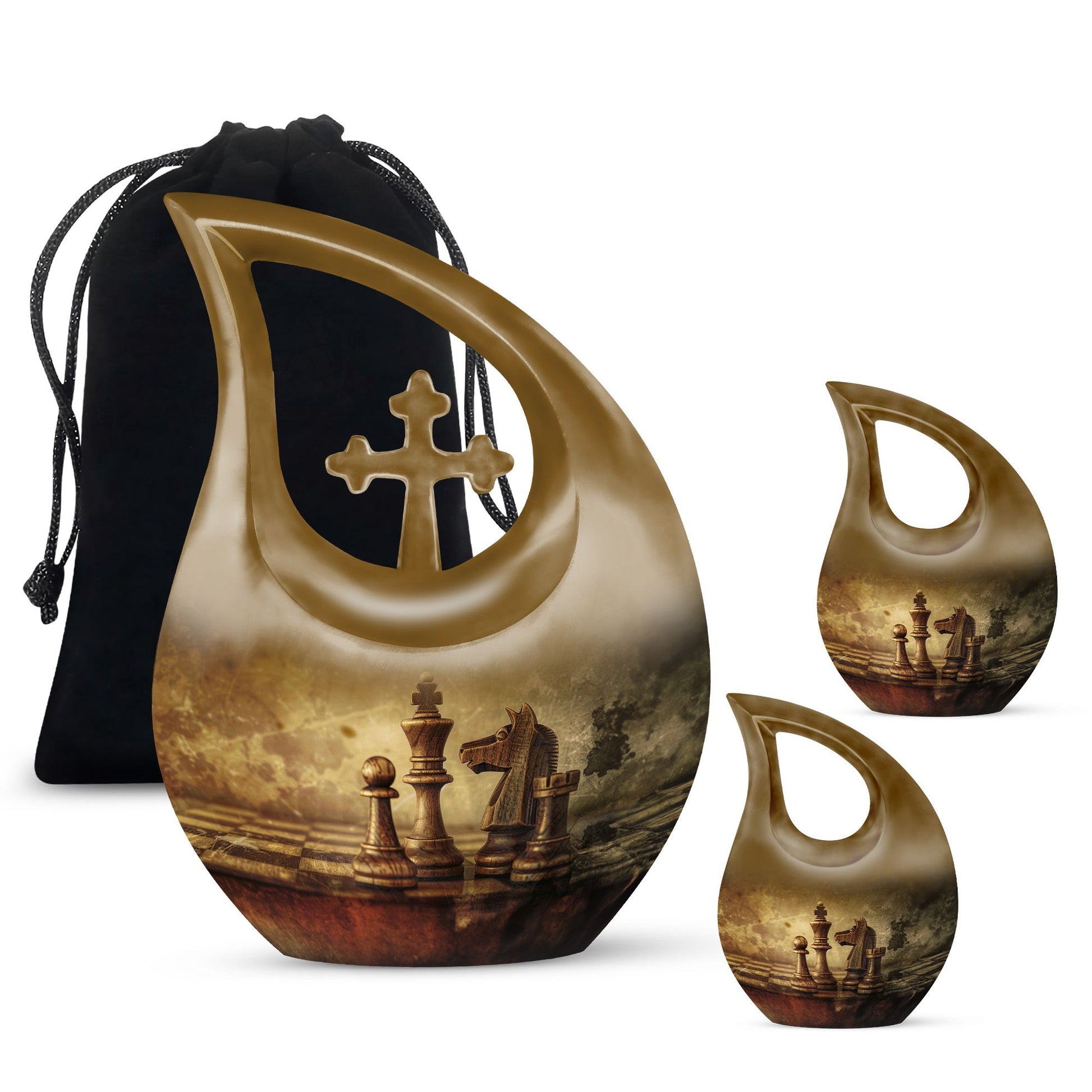 10-inch Chess themed Cross Drop cremation urn