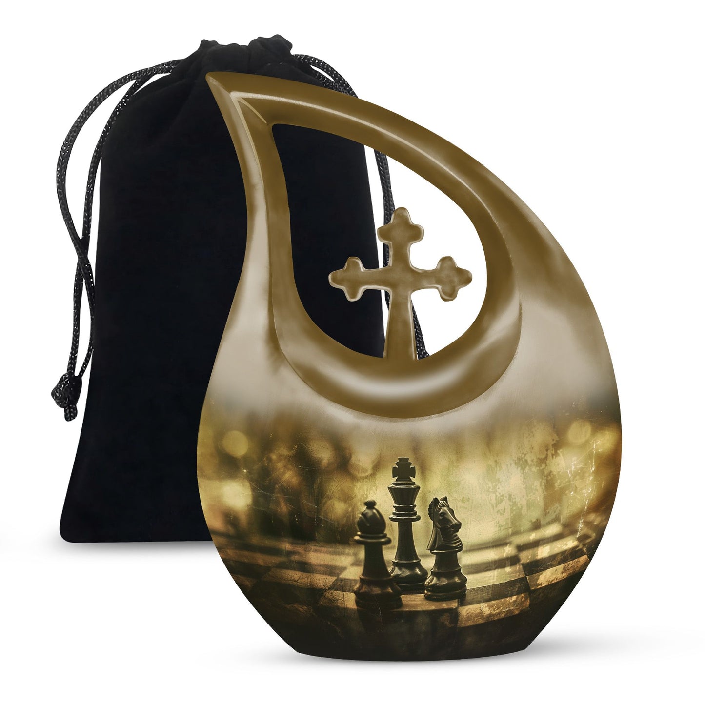 10 Inch Chess-theme Cross Drop Large Urn; Memorial Urn 