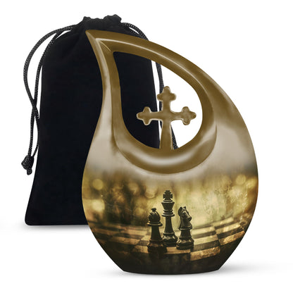 10 Inch Chess-theme Cross Drop Large Urn; Memorial Urn 