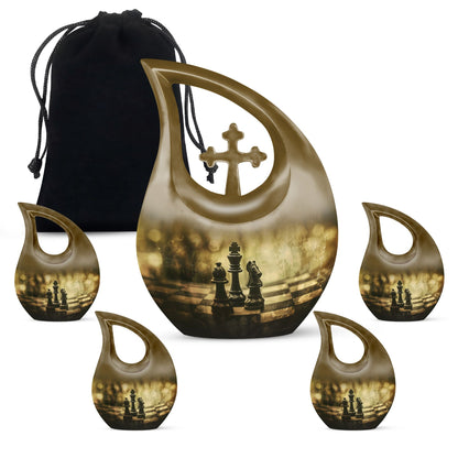 10 Inch Chess-theme Cross Drop Large Urn; Memorial Urn 
