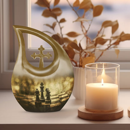 10 Inch Chess-theme Cross Drop Large Urn; Memorial Urn 