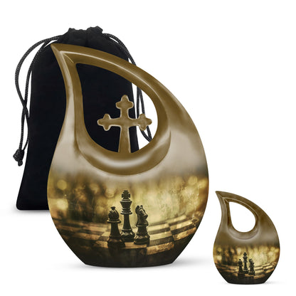 10 Inch Chess-theme Cross Drop Large Urn; Memorial Urn 