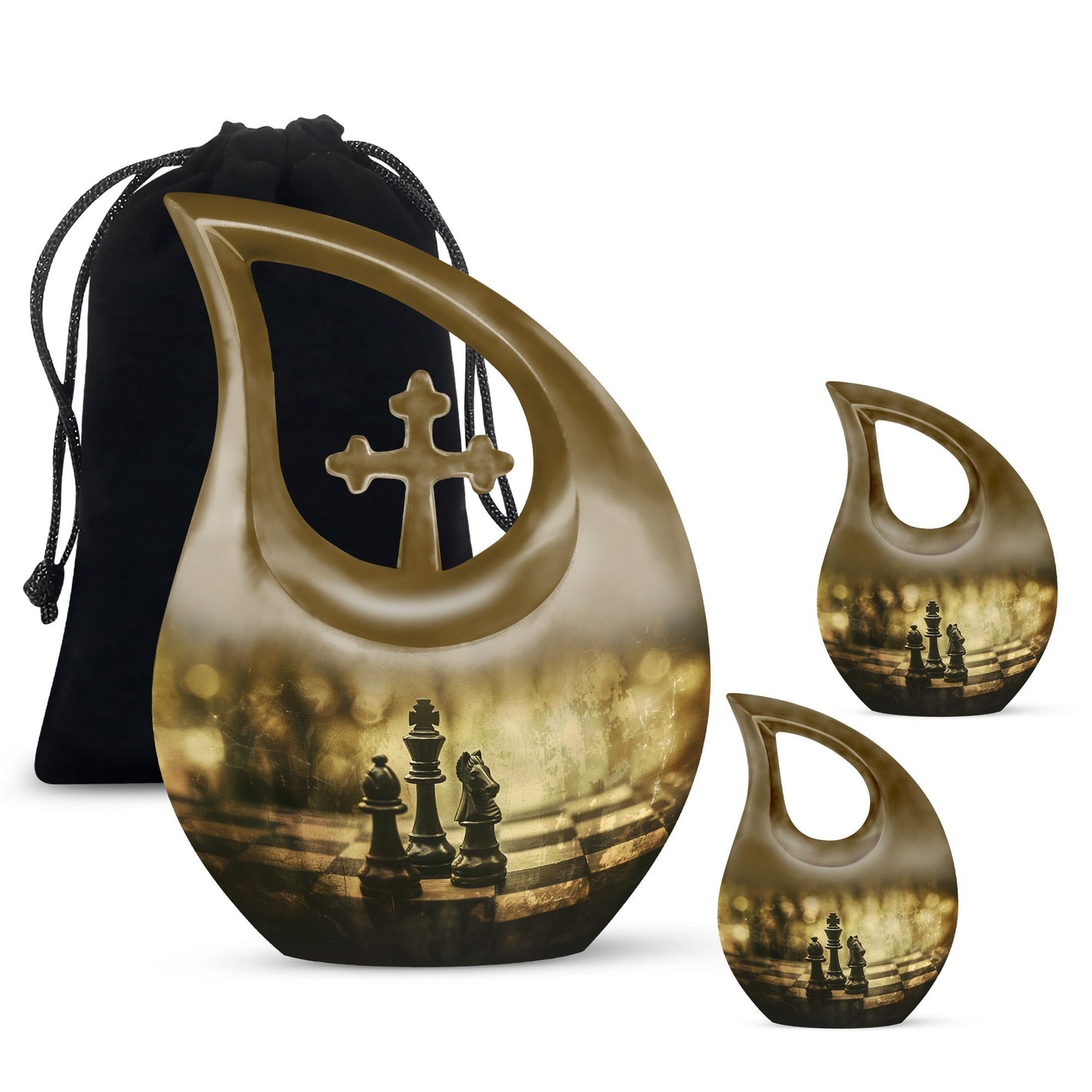 10 Inch Chess-theme Cross Drop Large Urn; Memorial Urn 