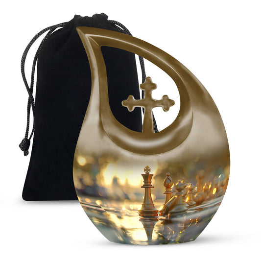 10 inch Chess themed Cross Drop Companion Urn 