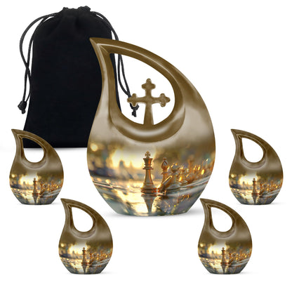 10 inch Chess themed Cross Drop Companion Urn 