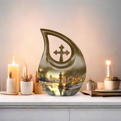 10 inch Chess themed Cross Drop Companion Urn 