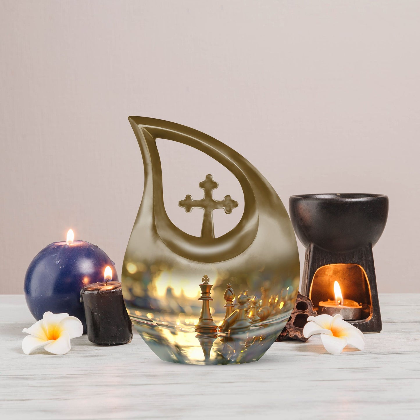 10 inch Chess themed Cross Drop Companion Urn 