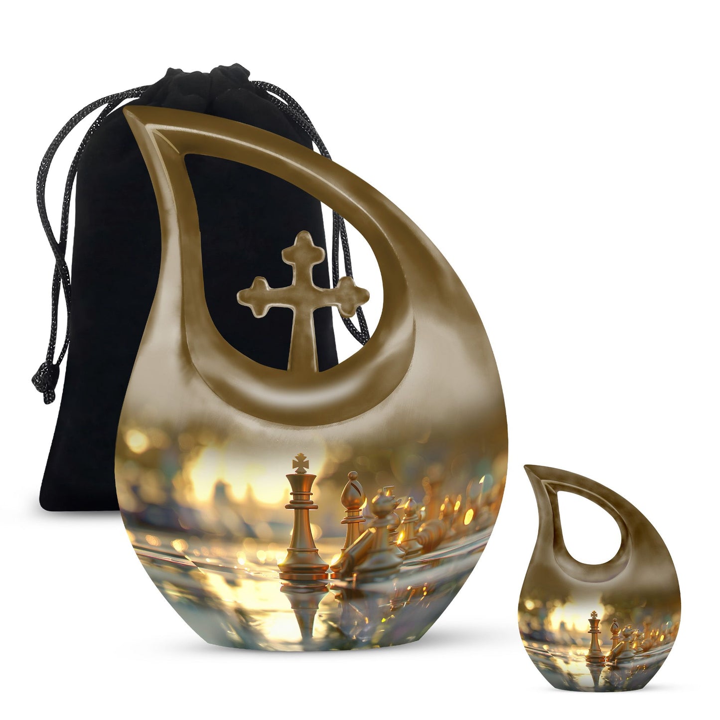 10 inch Chess themed Cross Drop Companion Urn 