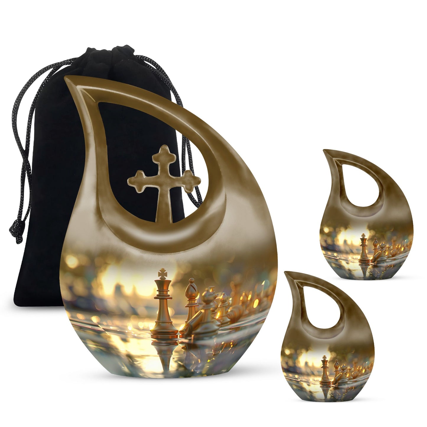 10 inch Chess themed Cross Drop Companion Urn 