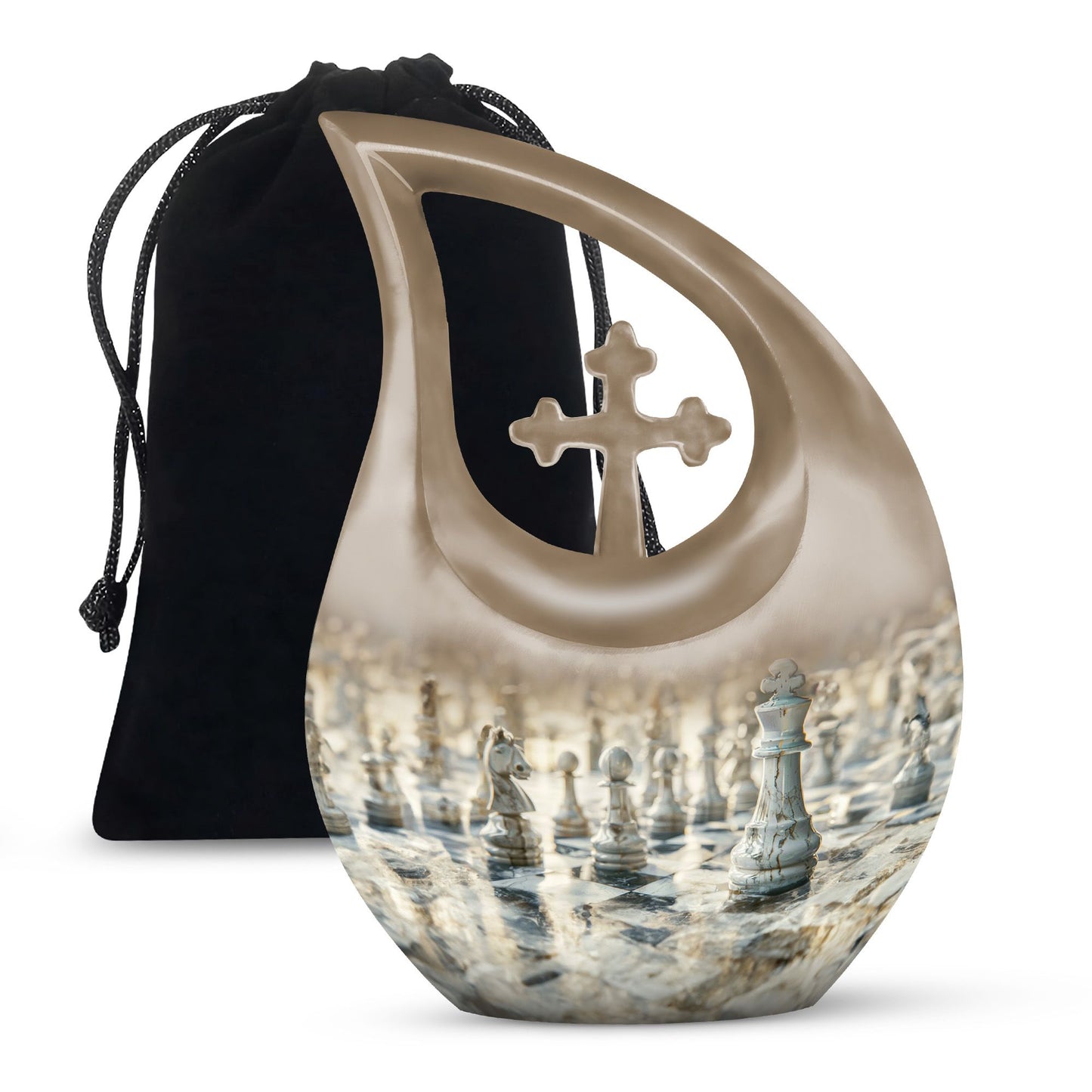 10-inch Chess-themed Cross Drop urn, 