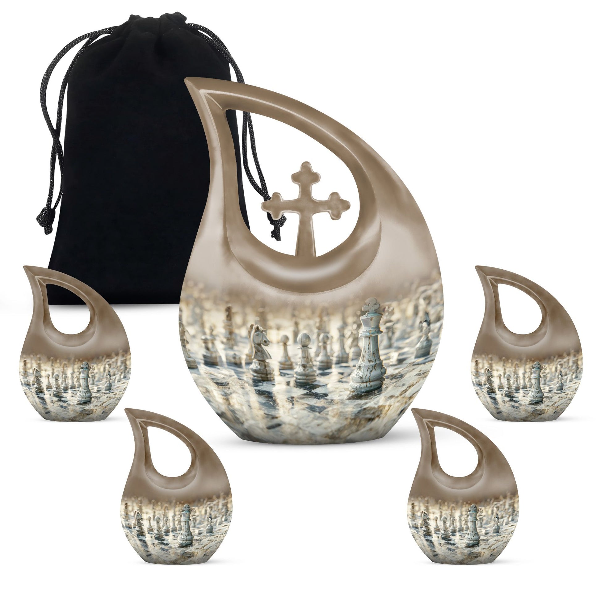 10-inch Chess-themed Cross Drop urn, 