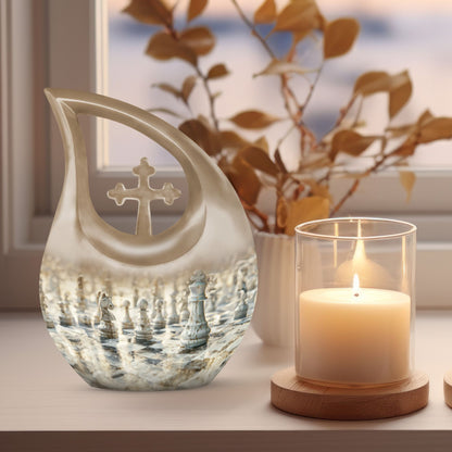 10-inch Chess-themed Cross Drop urn, 