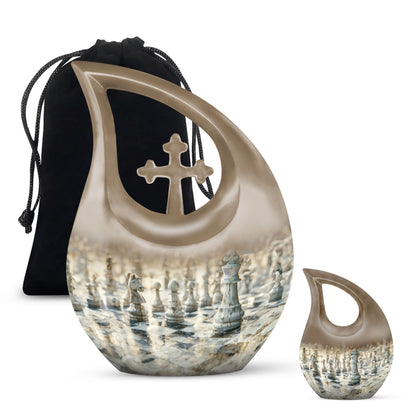 10-inch Chess-themed Cross Drop urn, 