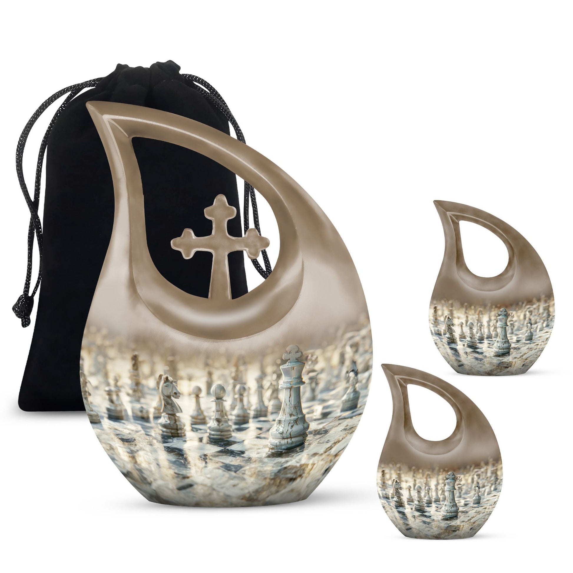 10-inch Chess-themed Cross Drop urn, 