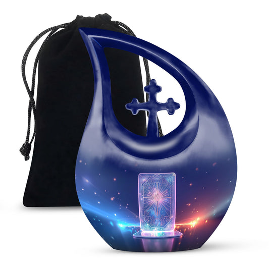 10-inch Zodiac urn with Cross Drop design, customized 