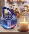 10-inch Zodiac urn with Cross Drop design, customized 