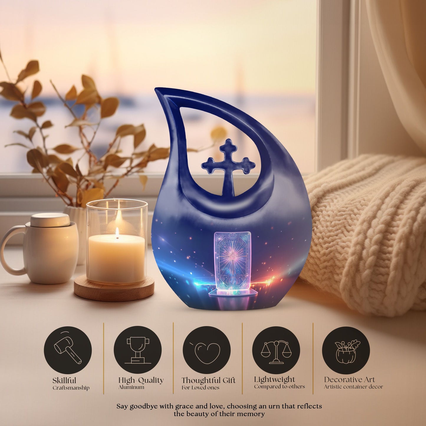 10-inch Zodiac urn with Cross Drop design, customized 