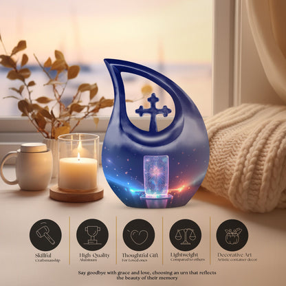 10-inch Zodiac urn with Cross Drop design, customized 