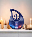 10-inch Zodiac urn with Cross Drop design, customized 