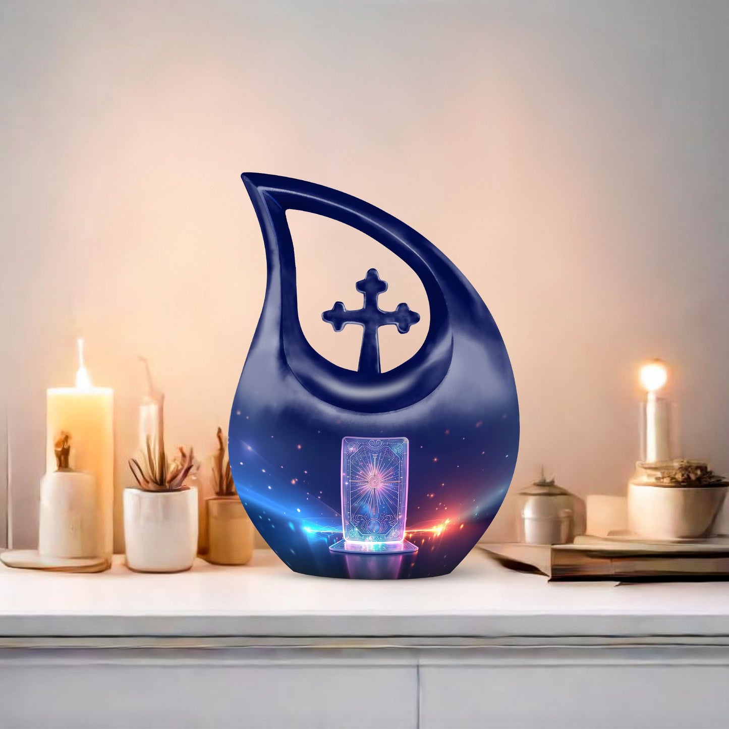 10-inch Zodiac urn with Cross Drop design, customized 