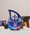 10-inch Zodiac urn with Cross Drop design, customized 