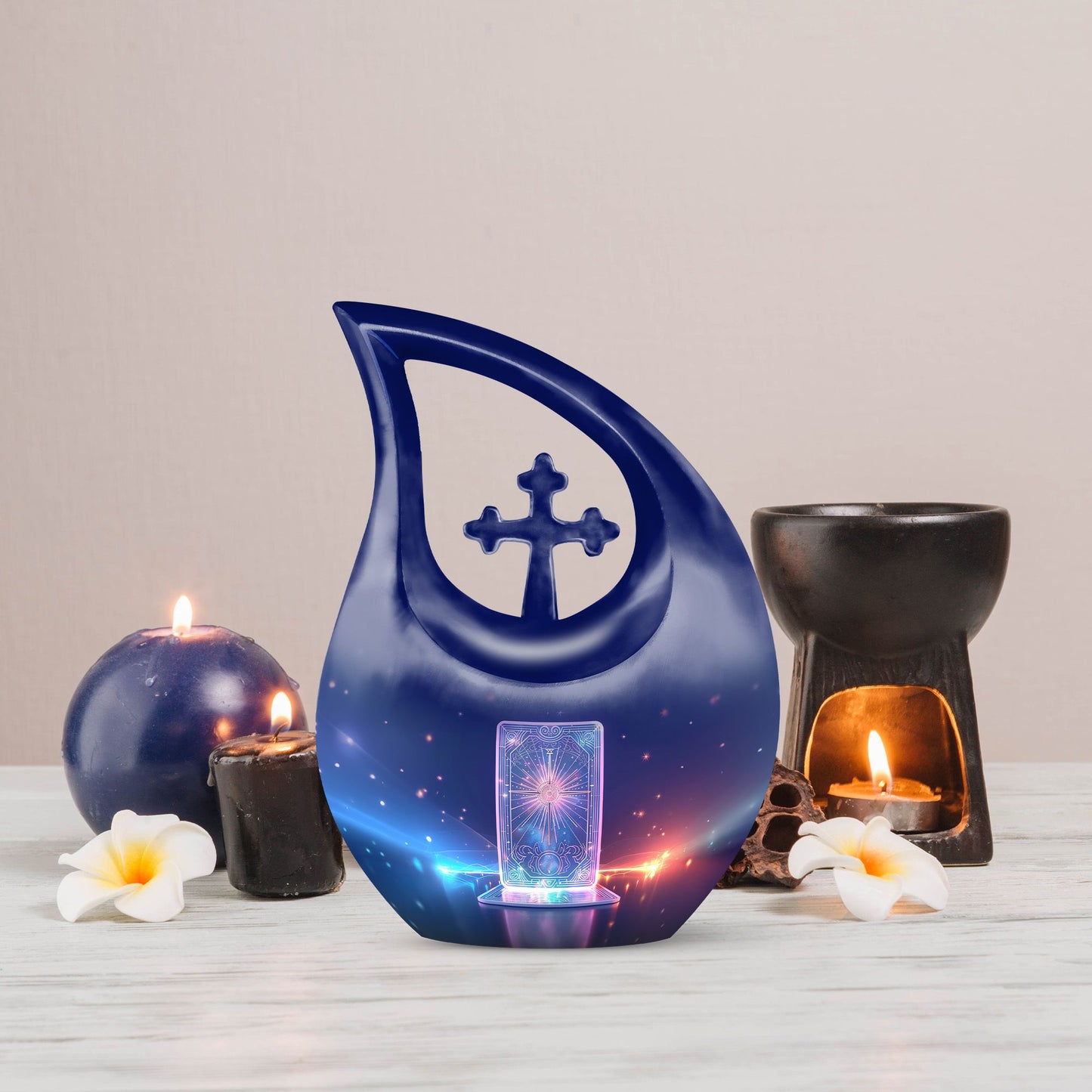 10-inch Zodiac urn with Cross Drop design, customized 