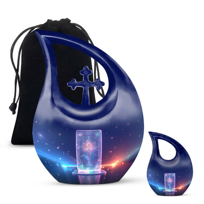 10-inch Zodiac urn with Cross Drop design, customized 