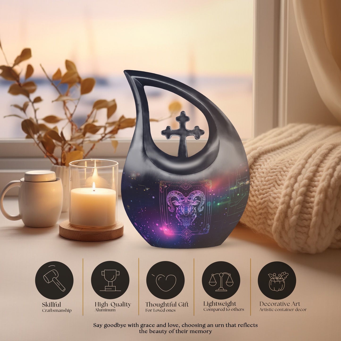  Zodiac Urn, Metal Cremation Urn 
