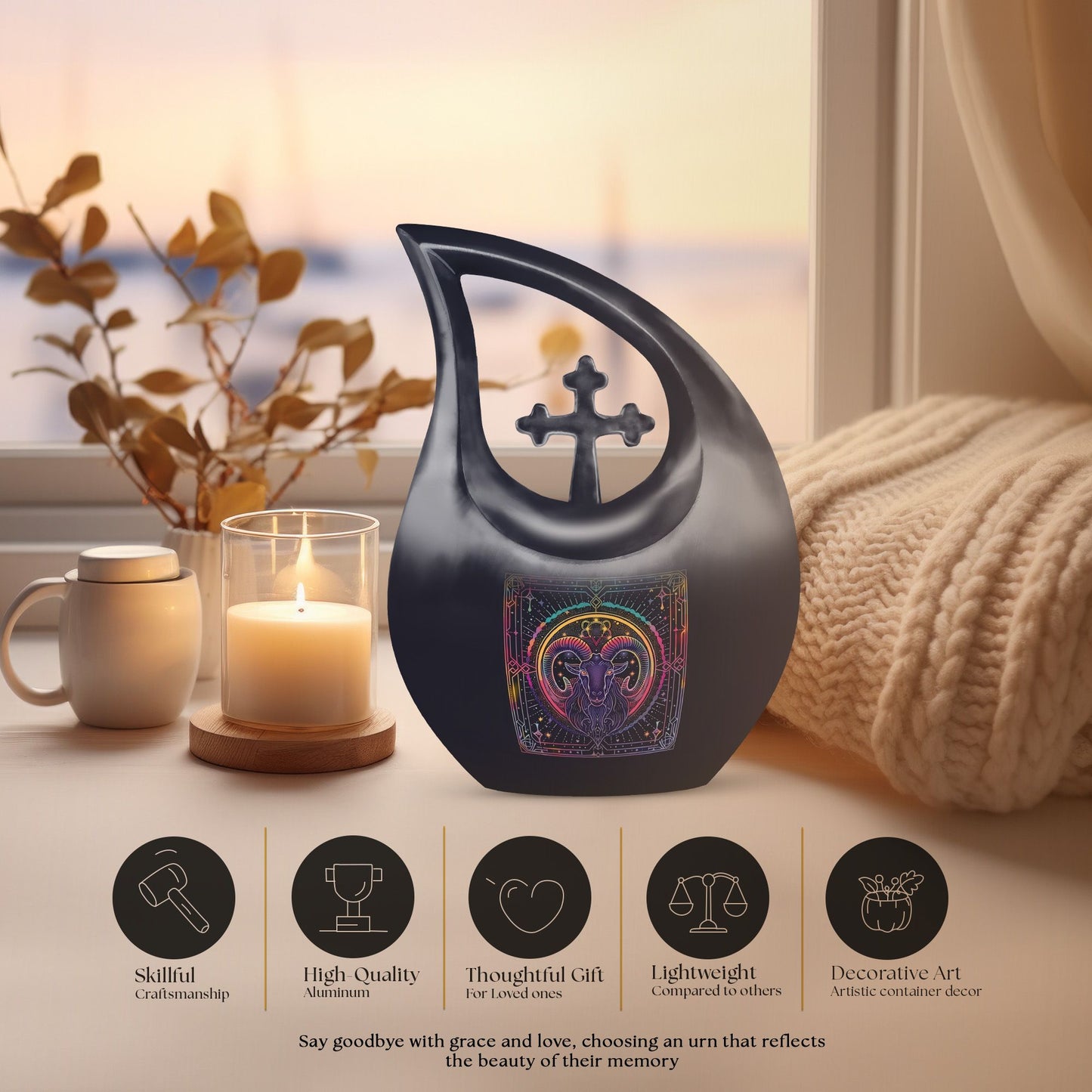 Zodiac-themed Aluminium Cross Drop urn 