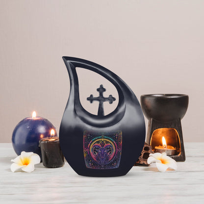 Zodiac-themed Aluminium Cross Drop urn 