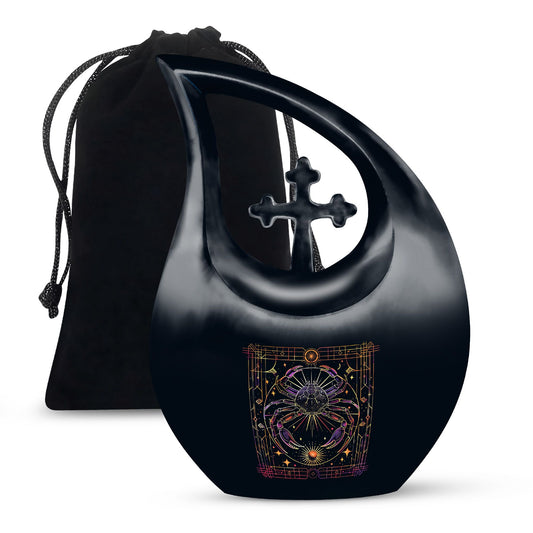 10 Inch Zodiac-themed Large Cremation Urn with Cross