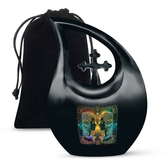 10-inch Zodiac-themed Cross Drop design cremation urn, 