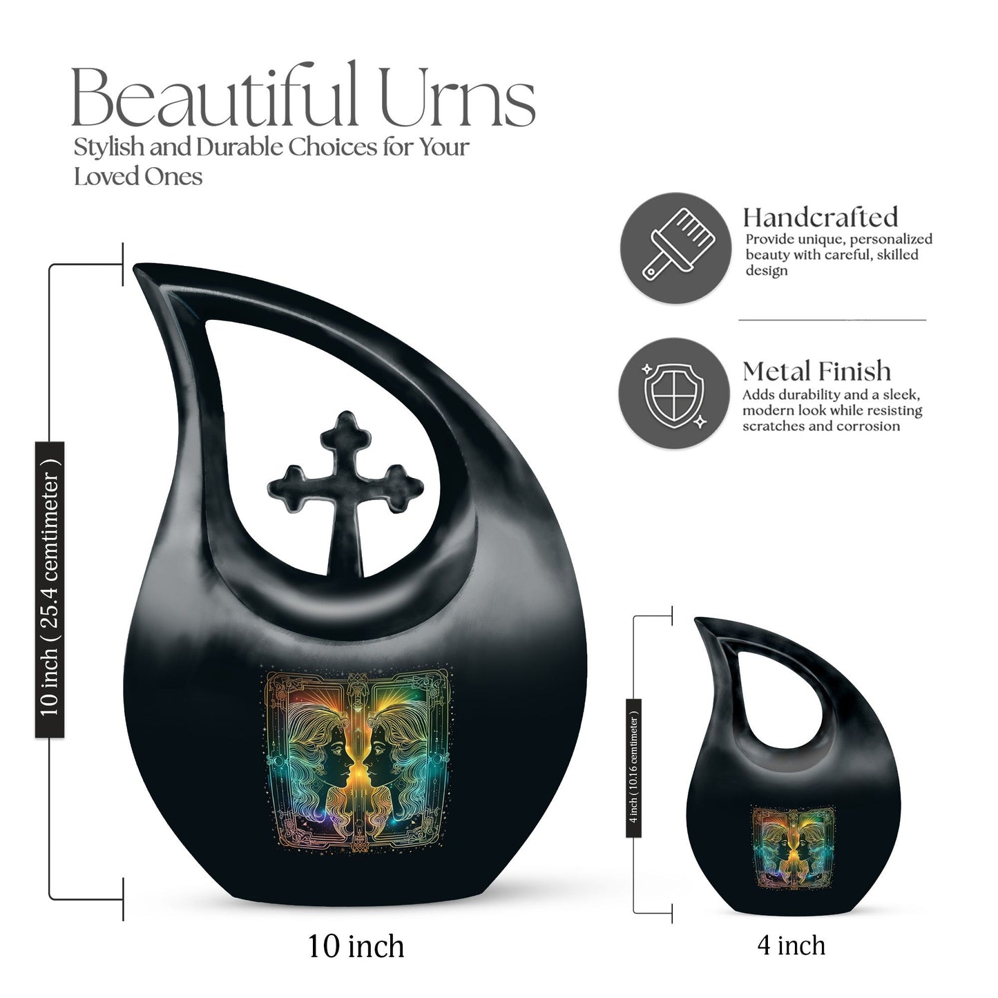 10-inch Zodiac-themed Cross Drop design cremation urn, 