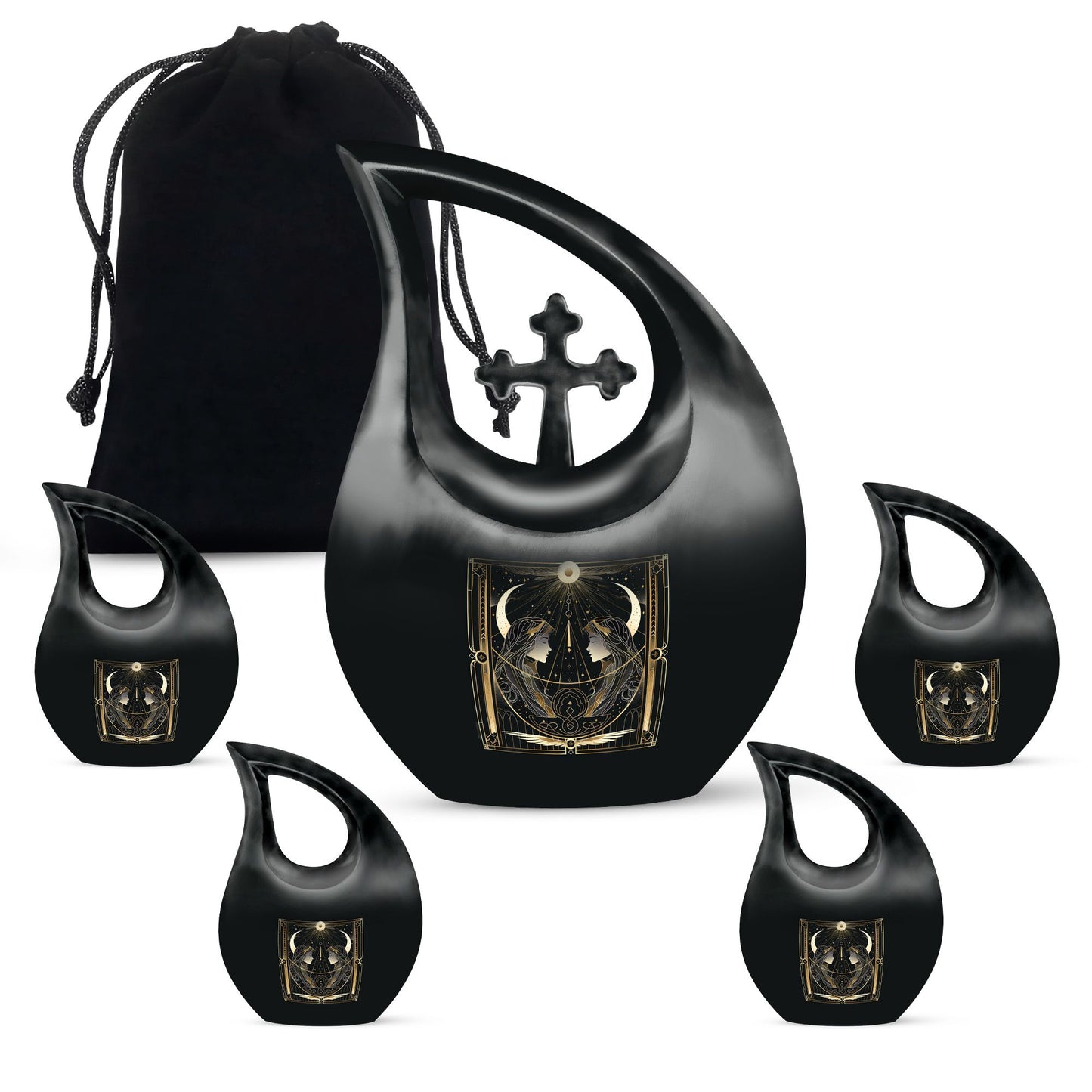 Zodiac theme Cross Drop large urn for ashes personalized
