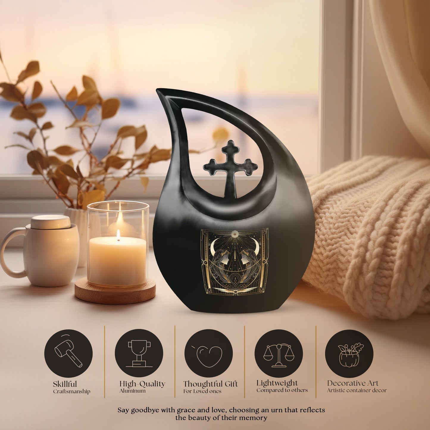 Zodiac theme Cross Drop large urn for ashes personalized