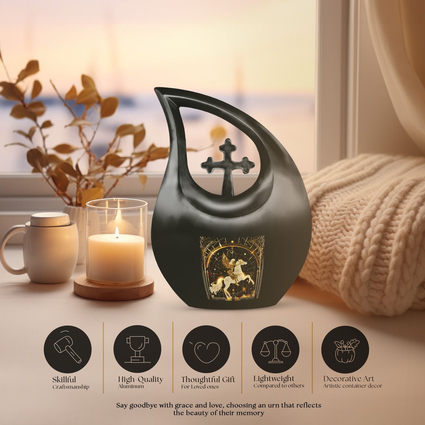 10-inch Zodiac Urn with Cross Drop design, offering 