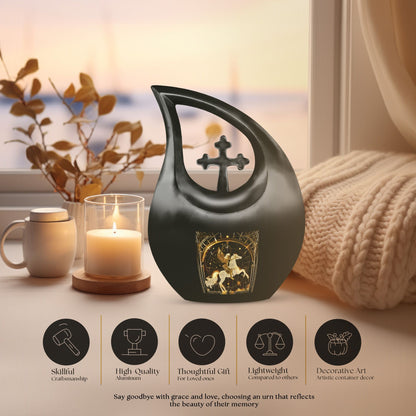 10-inch Zodiac Urn with Cross Drop design, offering 